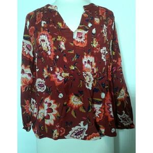 Old Navy Burgundy red Floral Long sleeve top SZ P